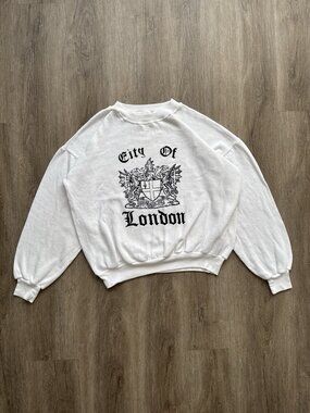 Rare True Vintage 80s City Of London White Sweatshirt Art Logo Fits Large